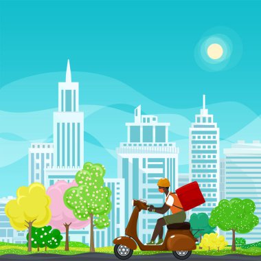 Yemek dağıtan adam scooter kullanıyor.