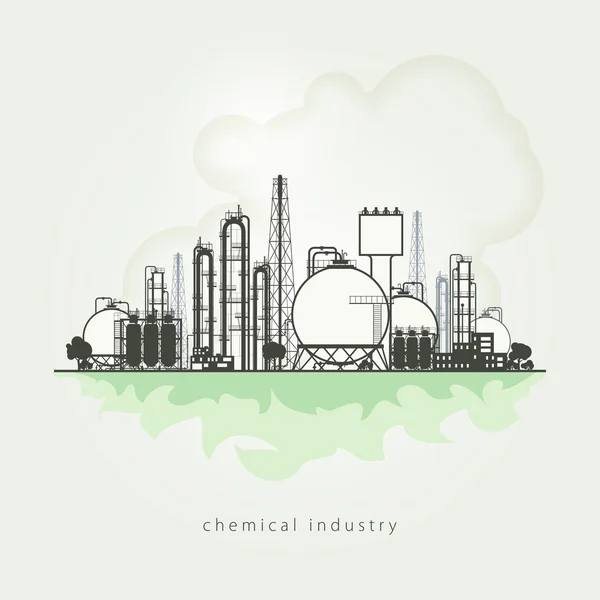 Ilustracja chemicznego przetwarzania roślin lub rafinerii zasobów naturalnych, lub zakładu do produkcji wyrobów. Ilustracja wektorowa Ilustracja Stockowa