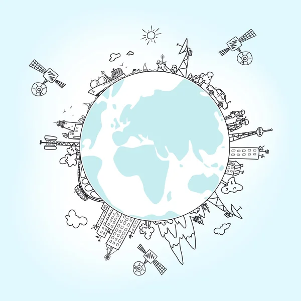 Global information network  on the globe, vector illustration — Wektor stockowy