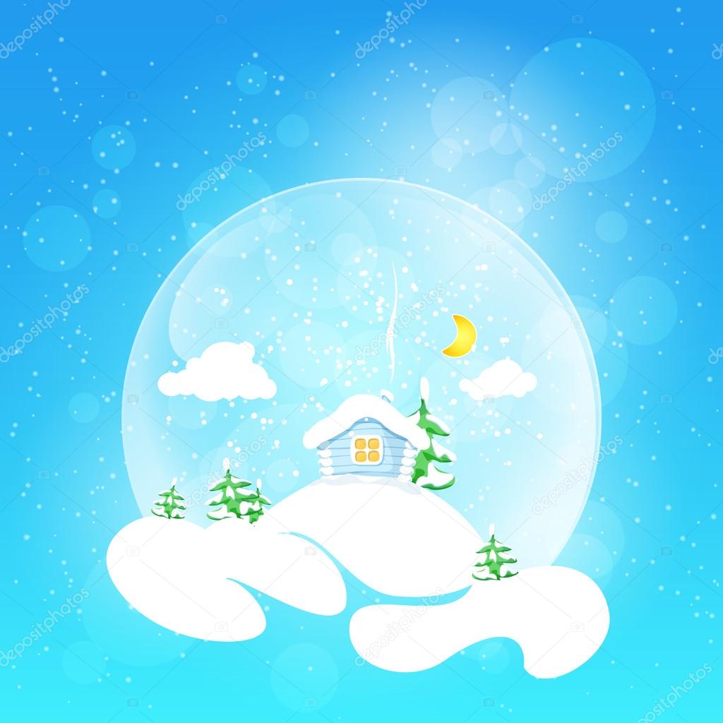 The little house with the moon and fir tree,vector illustration