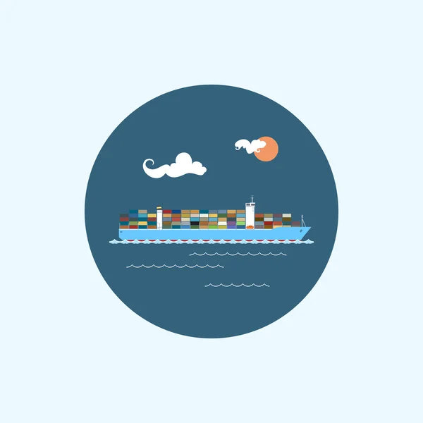 Icon with colored cargo container ship, vector illustration — Stock Vector