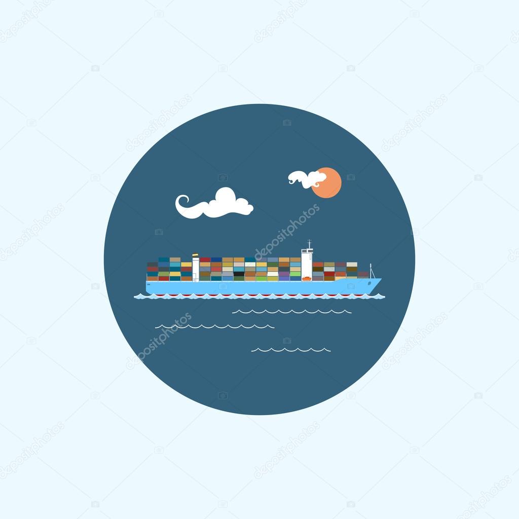 Icon with colored cargo container ship, vector illustration