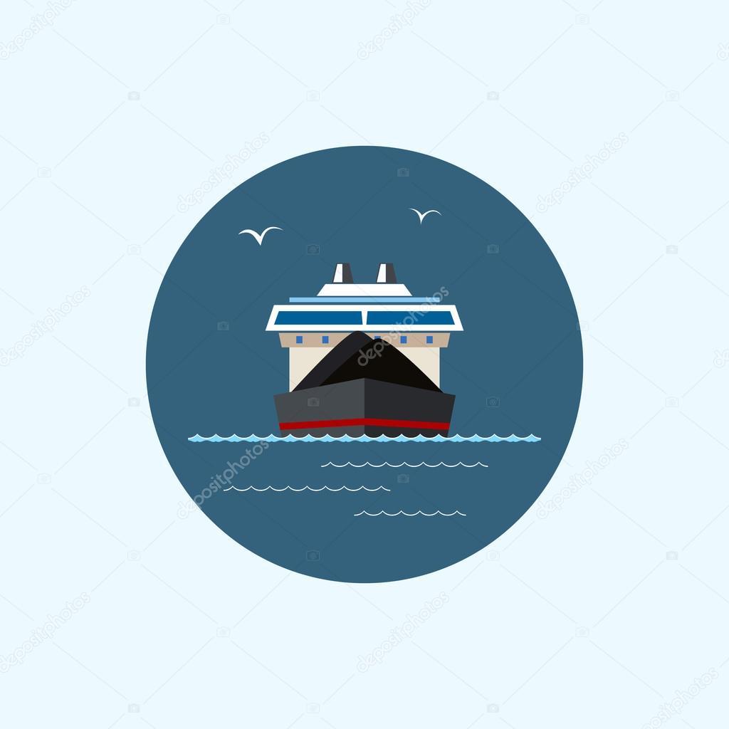 Icon with colored dry cargo ship, vector illustration