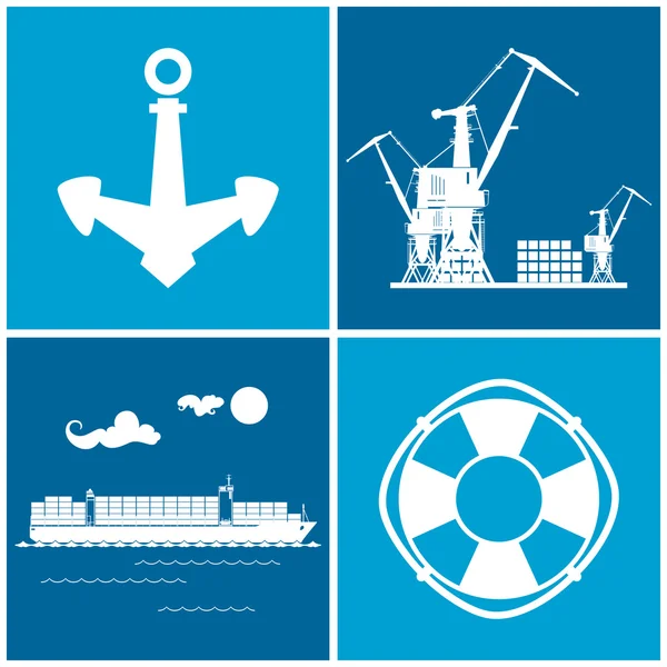 Set van maritieme pictogrammen, vectorillustratie — Stockvector