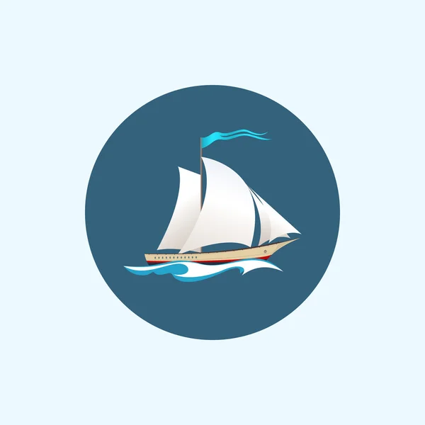 Symbol mit farbigem Segelschiff, Vektorillustration — Stockvektor