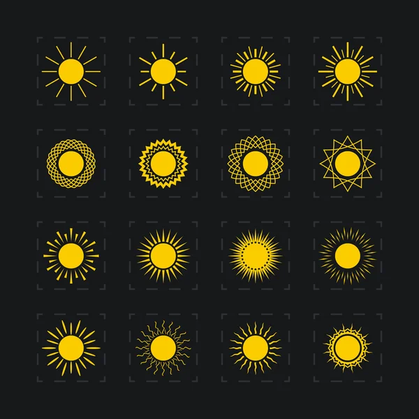 Set di diverse immagini del sole, illustrazione vettoriale — Vettoriale Stock