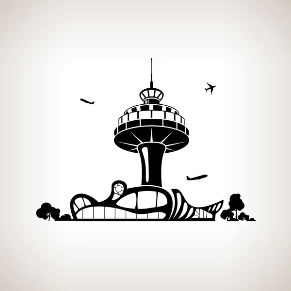 Silhouette Kontrollturm am Flughafen, Vektorillustration — Stockvektor