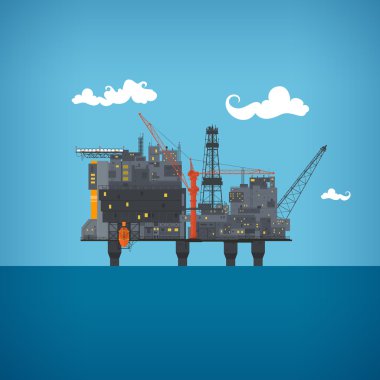Deniz petrol platformu, vektör çizim