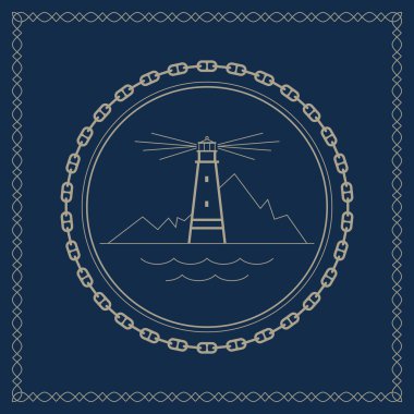 Marine emblem with lighthouse clipart