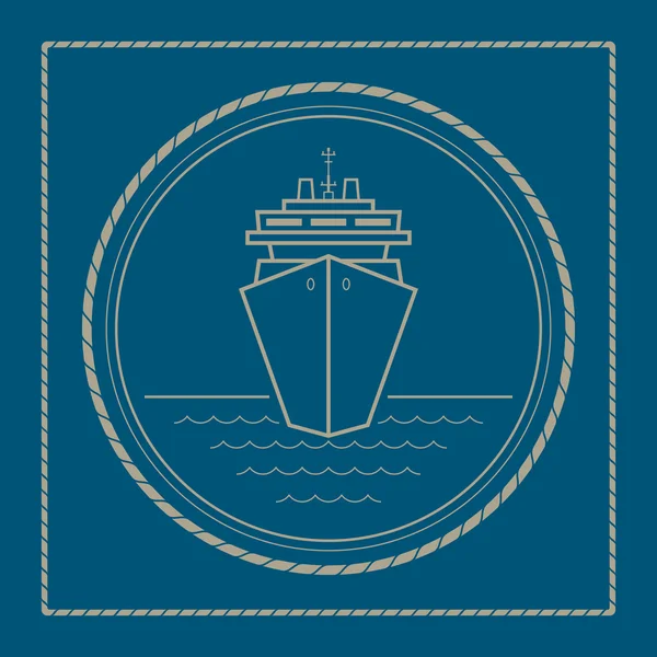 Emblema marinho com navio de cruzeiro — Vetor de Stock