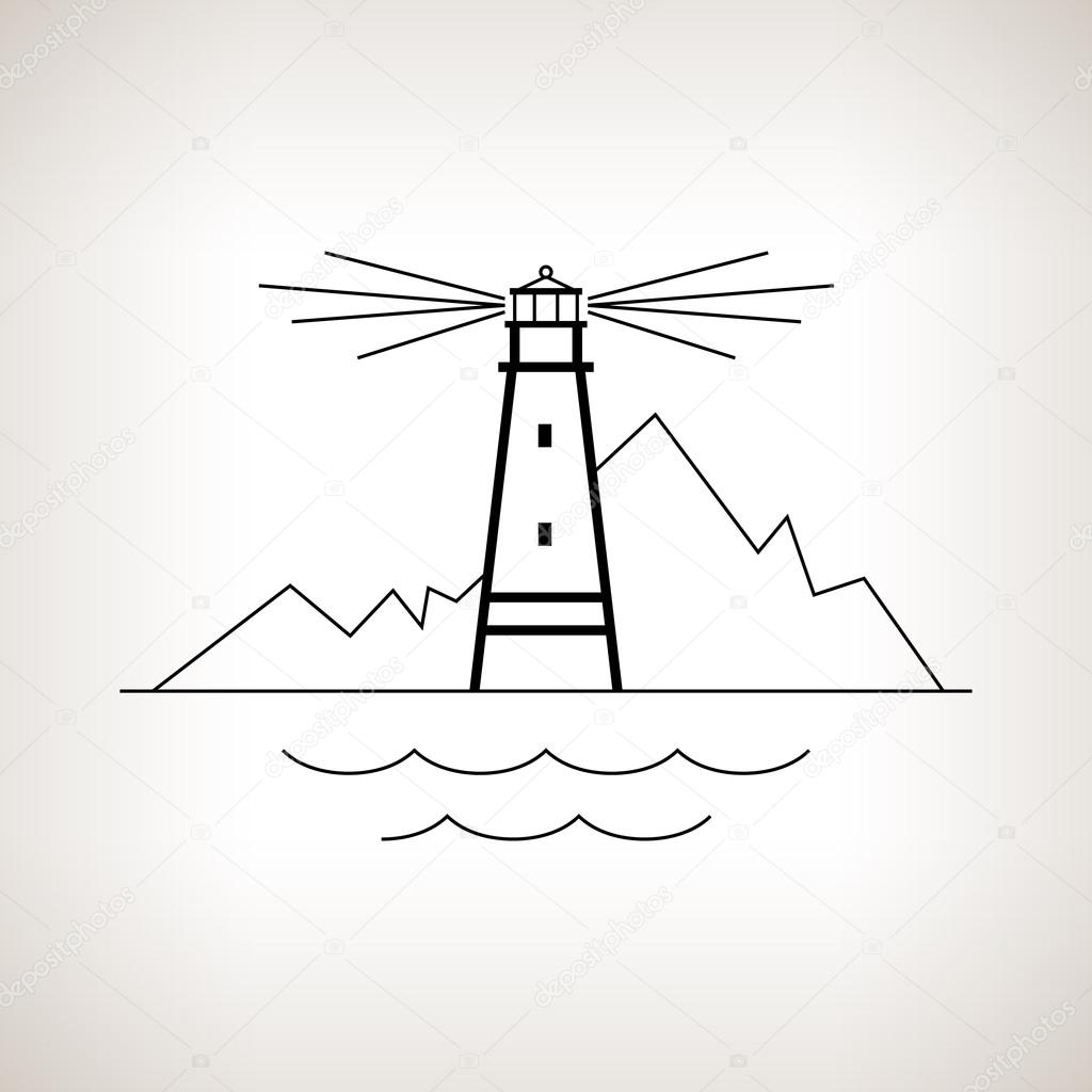 Silhouette lighthouse on a light background