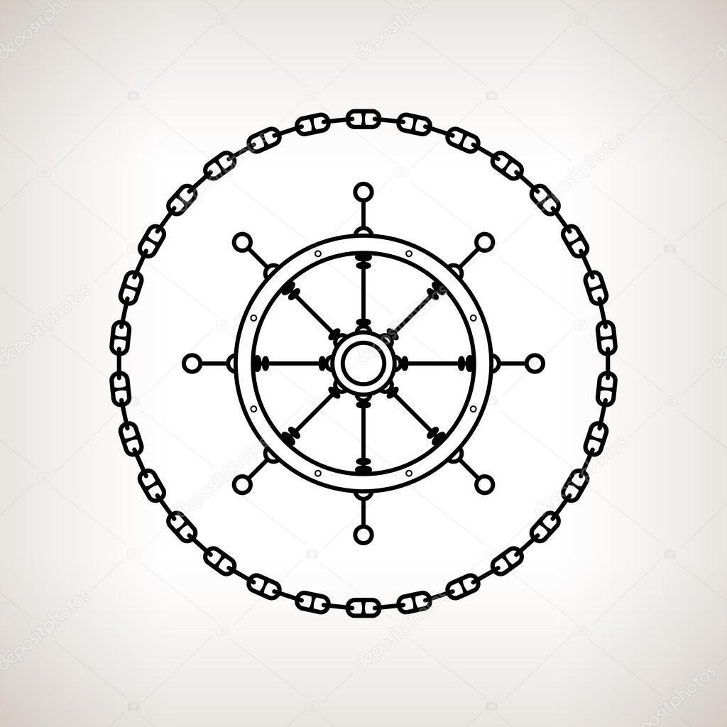 Silhouette ships wheel and chain