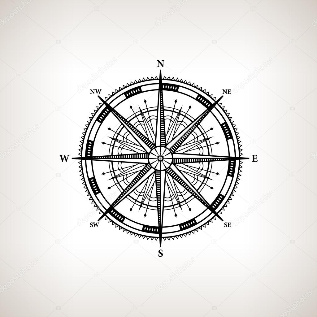 Silhouette compass rose on a light background