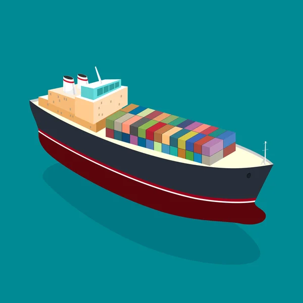 Isometric container ship on the water — Stock Vector