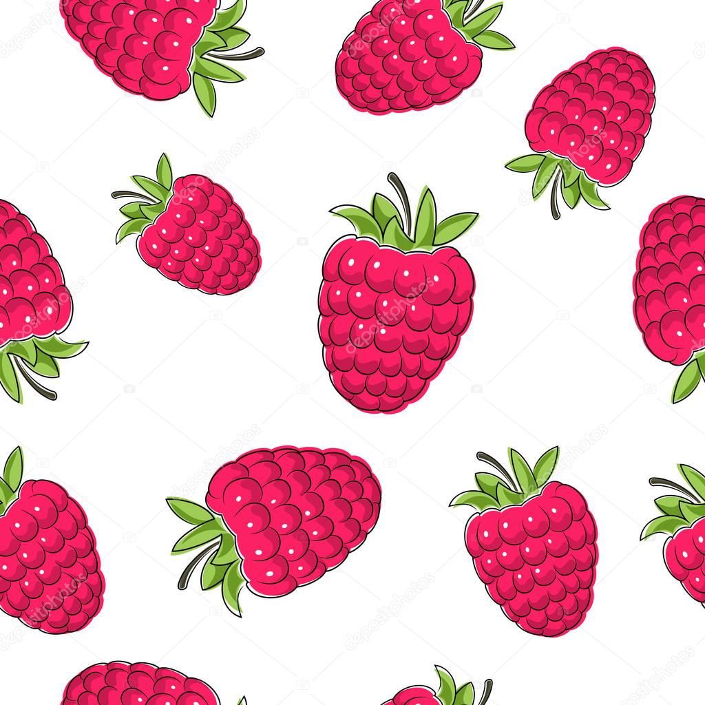 Seamless Pattern of Raspberries
