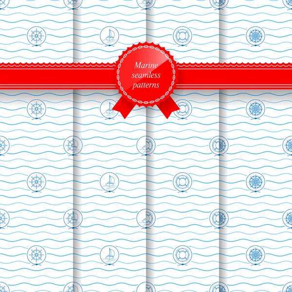 Marine Set of Seamless Patterns Stock Illustration