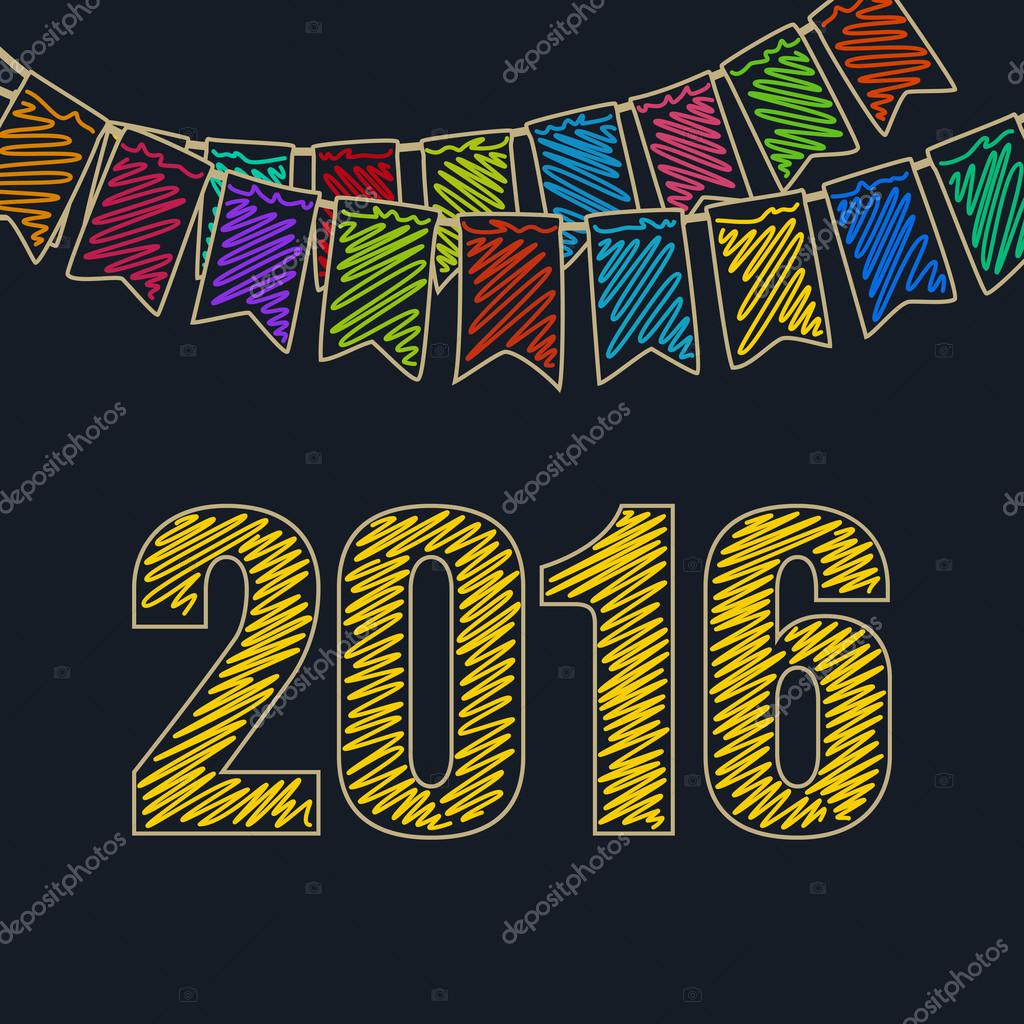 2016 buon Natale e felice anno nuovo Natale festivo vacanza colorato colorato ban rine della stamina e la data di gialla del 2016 disegno pastelli o