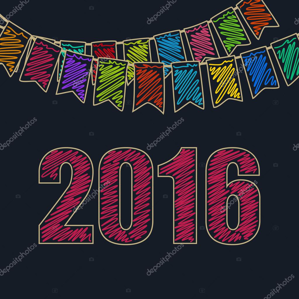 2016 buon Natale e felice anno nuovo Natale festivo vacanza colorato colorato ban rine della stamina e la data di rosso del 2016 disegno pastelli o
