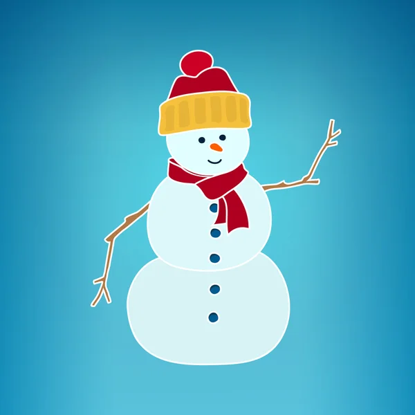 Kerstmis White Snowman op een blauwe achtergrond — Stockvector