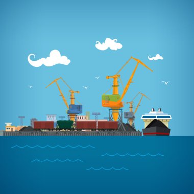 Unloading Coal from the Dry Cargo Ship clipart