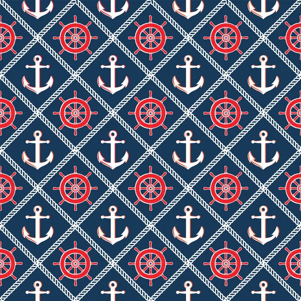 Nautical marine rope and Anchors seamless pattern — Stock Vector