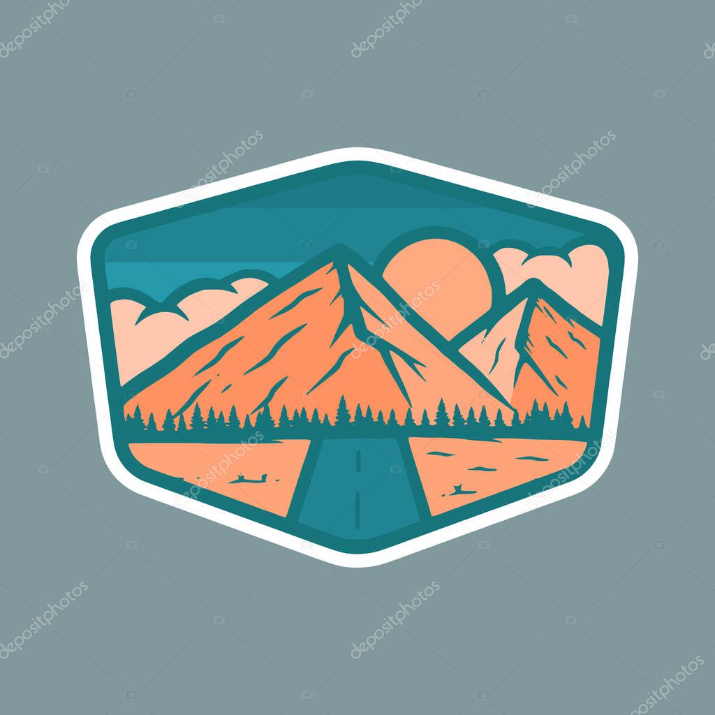 Mountain emblem illustration for sticker or tshirt design.
