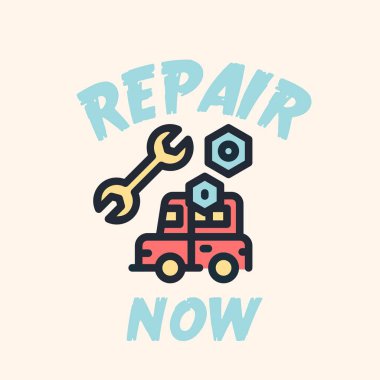 Tamir şimdi, otomotiv teması, araba simgesi illüstrasyonu