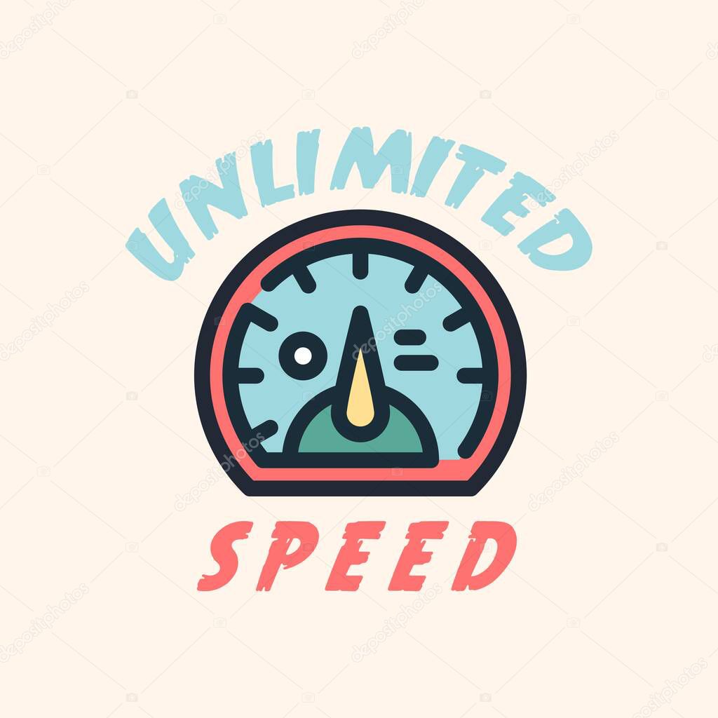 unlimited speed logo, automotive theme, speedometer icon illustration