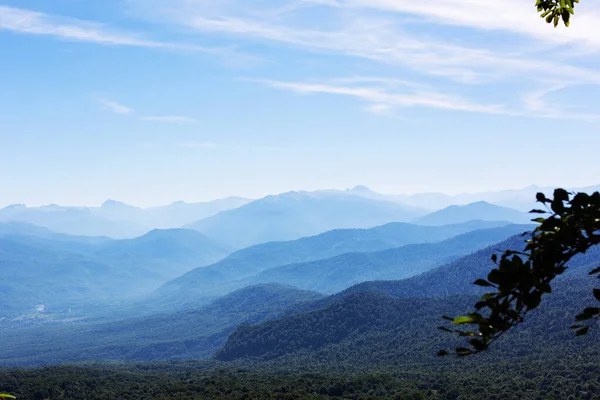 Observation deck on top of the mountain overlooking the valley and mountain range. Plateau Lago-Naki, Adygea, Russia