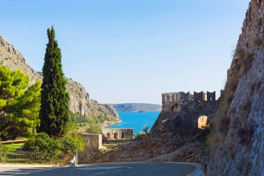The stone walls of the old fort in Nafplion. Argolis, Peloponnese, Greece clipart