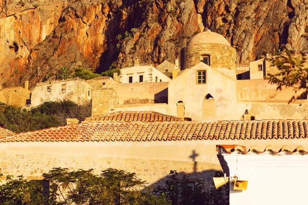 Gryning Den Gamla Medeltida Fästningen Monemvasia Stadsutsikt Monemvasia Laconia Peloponnesos — Stockfoto