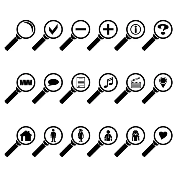 Search icon set (black) with clear glass — Stock Vector