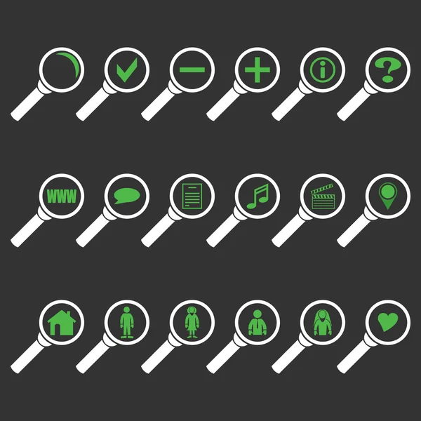 Szukaj zestaw ikon (biały i zielony) z szybą — Wektor stockowy