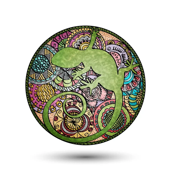蜥蜴和装饰手绘的图像彩色玻璃 免版税图库插图