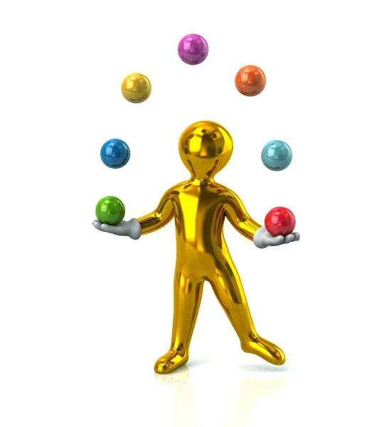 Golden man juggling with balls — Stock Photo, Image