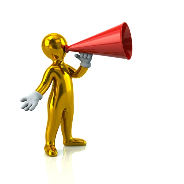 Golden man with megaphone — Stock Photo, Image