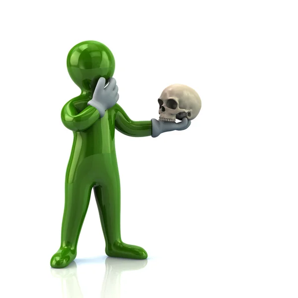 Gröna mannen anläggning människans kranium — Stockfoto