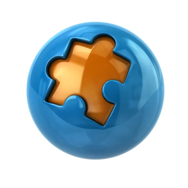 Niebieski i pomarańczowy puzzle Kula ikona — Zdjęcie stockowe