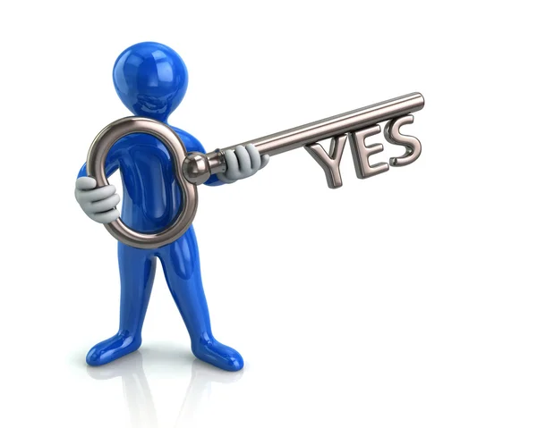 Man holding key with yes — Stock Photo, Image