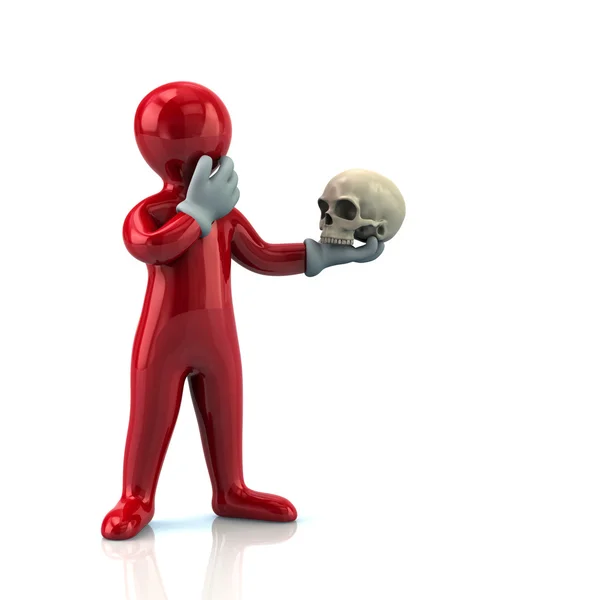 Red man holding skull — Stock Photo, Image