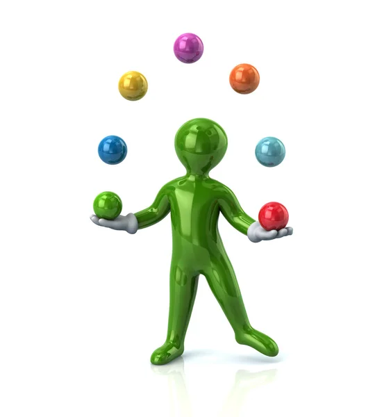 Green man juggling with balls — Stock Photo, Image