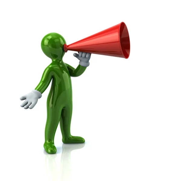 Green man with megaphone — Stock Photo, Image