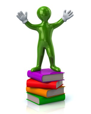 Adam ayakta bir kitap yığını