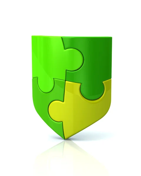 Green puzzle shield — Stock Photo, Image