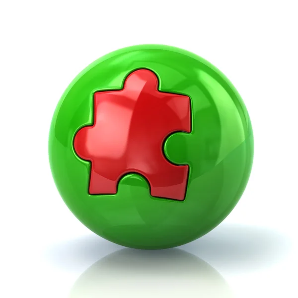 Green and red puzzle sphere icon — Stock Photo, Image