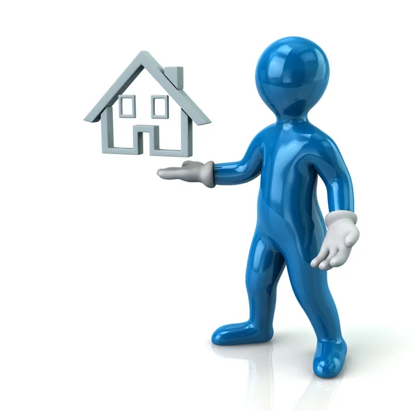 Man character presenting house — Stock Photo, Image