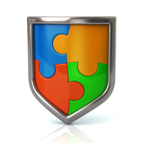 Shield with colorful puzzle pieces — Stock Photo, Image