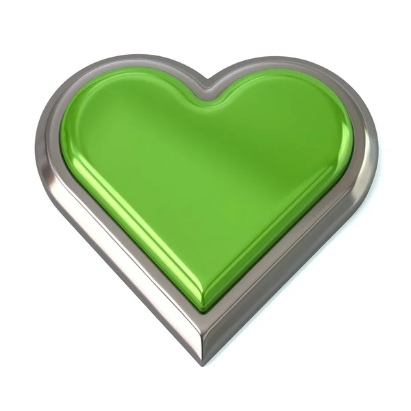Ikona tlačítka zelené srdce — Stock fotografie