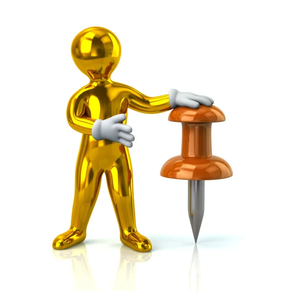 Golden man and push pin — Stock Photo, Image