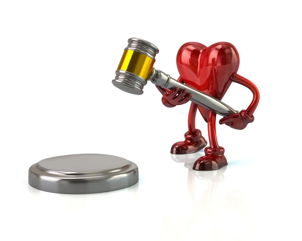 Heart character with a judges gavel — Stock Photo, Image